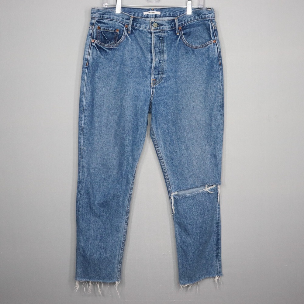 Grlfrnd Jeans Womens Size 31 Blue Karolina Medium Wash Distressed Ankle Tapered